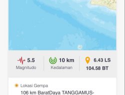 Gempa Bumi Bermagnitudo 5,5 Guncang Tanggamus