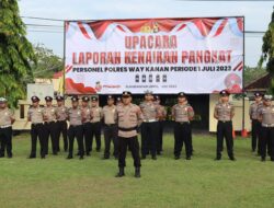 Polres Way Kanan Gelar Upacara Laporan Kenaikan Pangkat Periode 1 Juli 2023