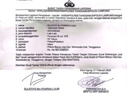 Sulistio Laporkan Kakon Banyu Urip Atas Dugaan Pemalsuan Tanda Tangan Jual Beli Tanah ke Polres Tanggamus
